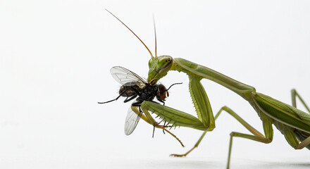 Capturing a rare moment — a praying mantis eating prey, showcasing the raw predator instincts of this elegant insect.