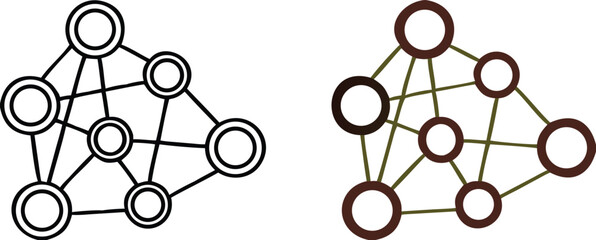 Neural Network Icons. Black and White Vector Icon. Machine Learning, Artificial Intelligence, Virtual Reality. Concept of Technology and Innovation