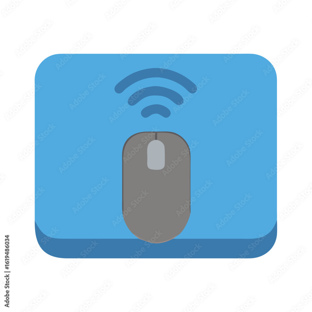 Poster wireless computer mouse icon over light blue rounded square
