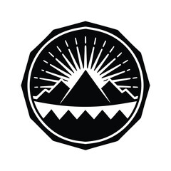 Simple badge with layered mountain silhouettes classic nature emblem for outdoor exploration logos