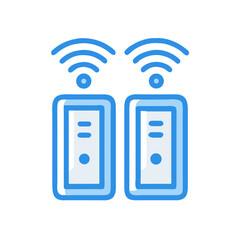 Two wireless digital devices with blue accent on black background