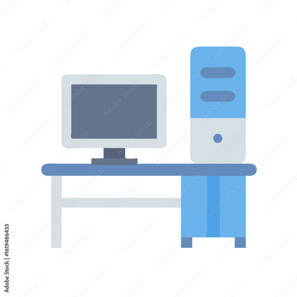 Aufkleber stylized computer setup with desk and tower on black
