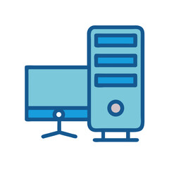 Stylized computer setup with monitor and tower illustration