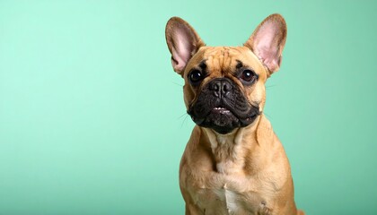 French bulldog portrait against mint green background
