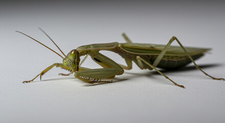 A rare view of a mantis in resting mode, bringing tranquility and elegance into an ultra-detailed macro capture.