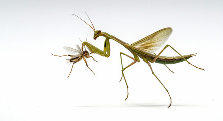 Capturing a rare moment — a praying mantis eating prey, showcasing the raw predator instincts of this elegant insect.