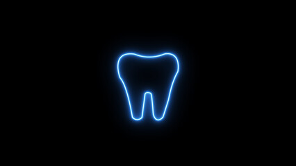 A luminous neon blue tooth against a deep black background representing oral health and dental care