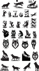 Fototapeta premium Black Bear Silhouette Vector from Multiple Angles – Minimal Wildlife Illustration