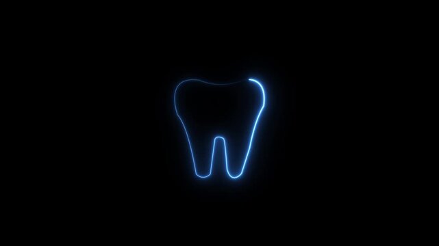 Glowing blue tooth outline pulsating subtly against a stark black background creating a modern
