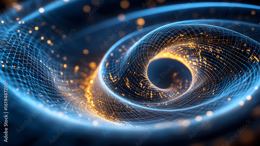 Poster abstract representation of data flow in a digital network with blue and gold light