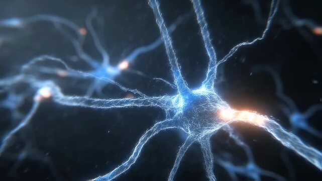 Hightech graphical display of serotonin diffusion in brain tissue highlighting erratic flashes and irregular transmission linked to serotonin syndrome.
