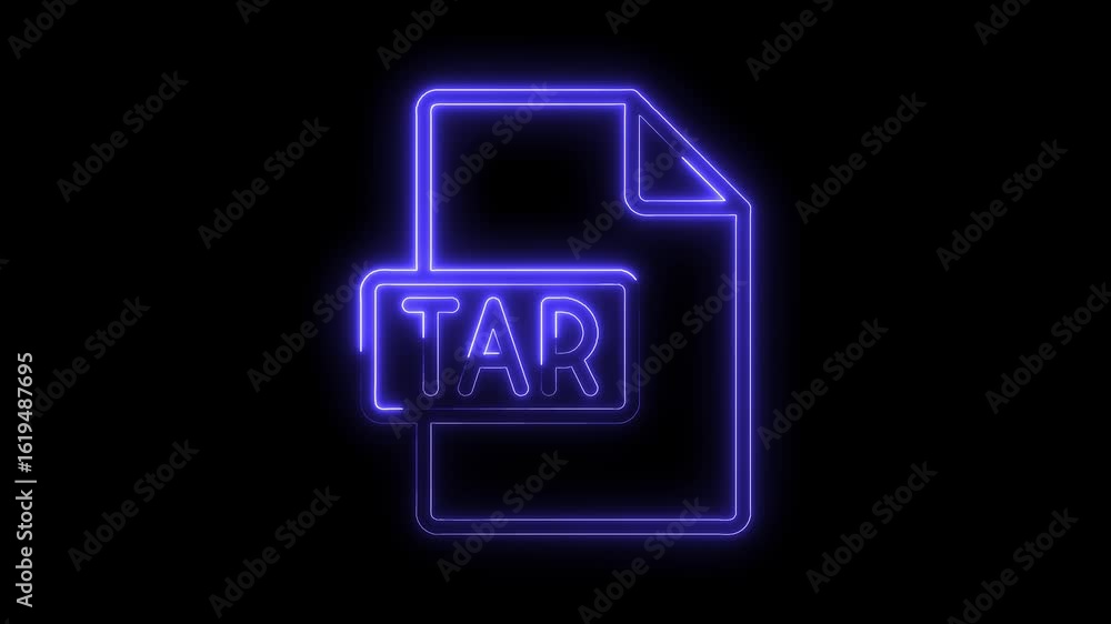 Poster glowing blue neon t a r file icon animation on black background futuristic digital data archive symb
