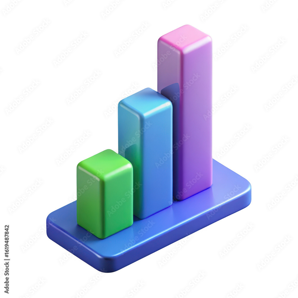 Poster three dimensional bar chart isolated on transparent background