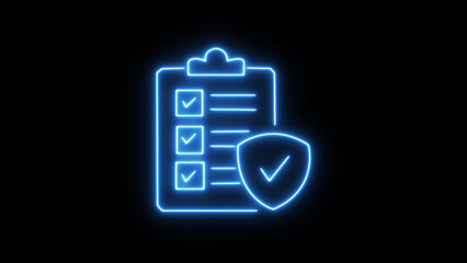 Achieving compliance with security standards and data protection represented by glowing blue neon