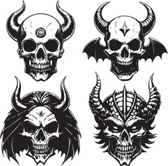 Fototapeta premium Horror Halloween Skull and Witchcraft Elements Vector Illustration Set