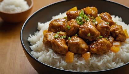bowl of orange chicken with rice