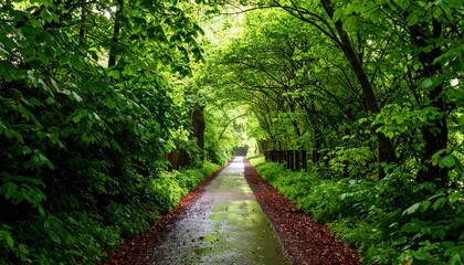 Naklejka premium Lush green forest path