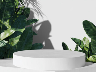Minimal White Podium in Tropical Garden Light