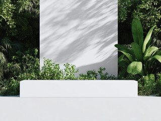 Minimal White Podium in Tropical Garden Light