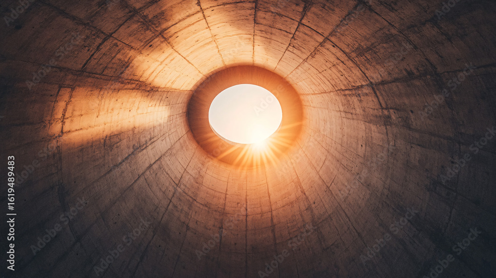 Poster dramatic light emanating from a hole creating intriguing shadows and patterns on surrounding surface