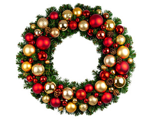  Christmas Wreath Made Entirely of Red and Gold Baubles PNG