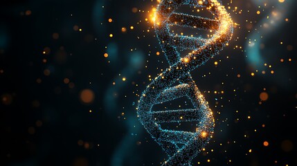 A dna structure design with glowing particles.