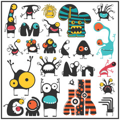 Funny Cartoon Creatures Collection – Cute Weird Characters in Flat Vector Style