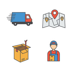 Delivery Service Icons Truck Map Box Courier