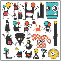 Funny Cartoon Creatures Collection &ndash; Cute Weird Characters in Flat Vector Style