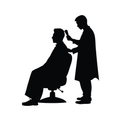 Black Silhouette of a Barber Giving a Haircut to a Customer