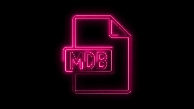 Glowing pink neon M D B file icon isolated on black background futuristic digital data symbol bright