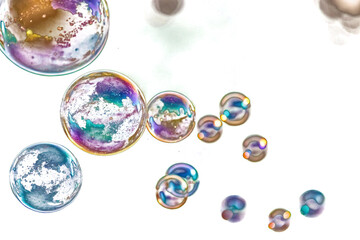 A vibrant cluster of iridescent bubbles and abstract spheres, a cellular Bubbles 7.png style design, Transparent Background Png image Isolated on white background.
