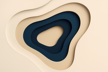 Abstract layered paper cut design with beige and dark blue colors forming organic shapes and shadows