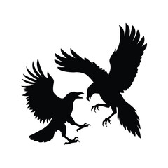 Two Silhouetted Ravens in Aggressive MidAir Confrontation, Wings Spread Wide