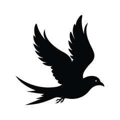 Black silhouette of a bird with long tail in graceful flight pose