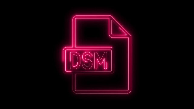 Glowing neon pink D S M file icon with transparent background futuristic digital symbol bright light effect
