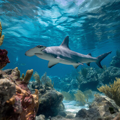 hammerhead shark. Coral reef 