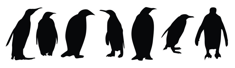 Naklejka premium vector flat illustration set of penguins in different poses