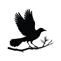 Black Silhouette of a Bird on a Branch in MidFlight Illustration