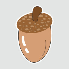 Acorn vector sticker. Cute illustration for autumn themes, fall decorations, nature crafts, children's designs, or woodland-inspired projects