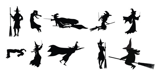 witch silhouette vector illustration set