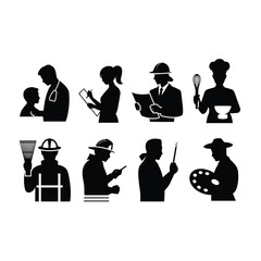 Diverse Professional Silhouettes Representing Various Occupations people professions