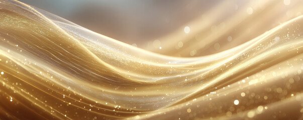 Golden light wave with sparkling glitter particles creating magical glowing effect