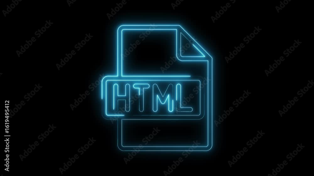 Aufkleber glowing blue neon h t m l file icon with transparent background symbolizing web development coding d