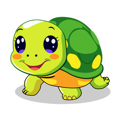 Cute Cartoon Turtle Smiling with Big Eyes