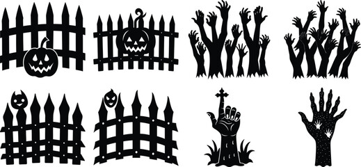Halloween silhouette elements bundle isolated on white transparent background