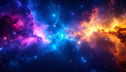 Obraz premium Vibrant cosmic nebulae with swirling colors and scattered stars.