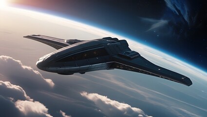 Cinematic photograph of a sleek spaceship