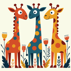 Stylized Giraffes in Flat Vector Design, Playful Color Palette 