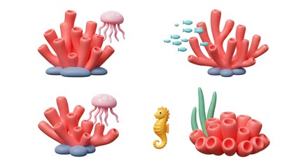 Fototapeta premium Coral reef illustrations set